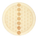 Socle de rechargement en bois Fleur de Vie et Chakras gravés 20 cm 2