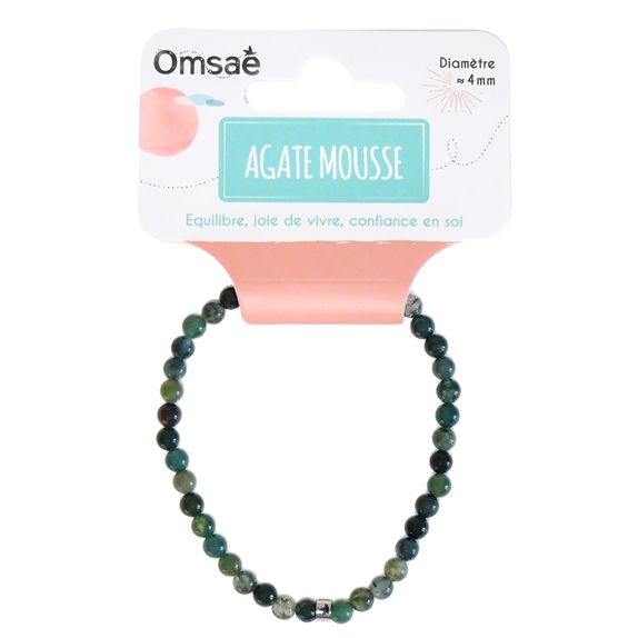 Bracelet Agate Mousse Perles rondes 4 mm 8