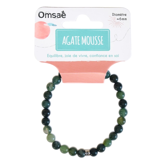 Bracelet Agate Mousse Perles rondes 6 mm 8