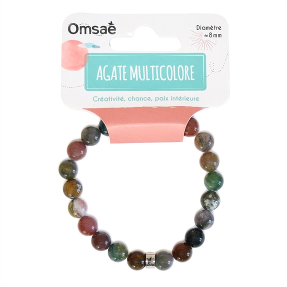 Bracelet Agate Multicolore Perles rondes 8 mm 8