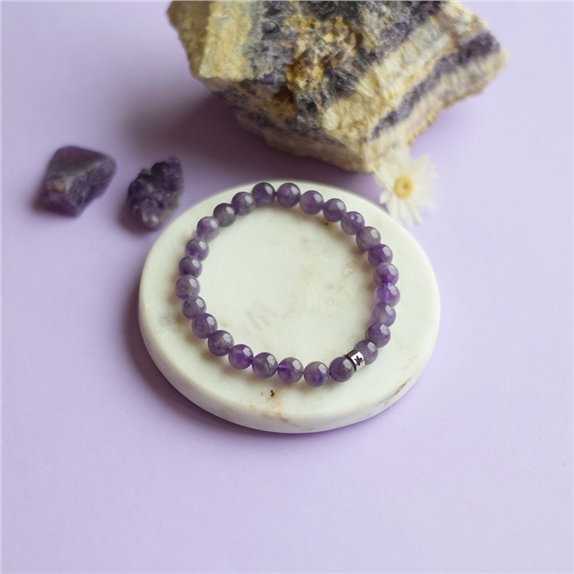 Bracelet Améthyste Perles rondes 8 mm Poignet large 5