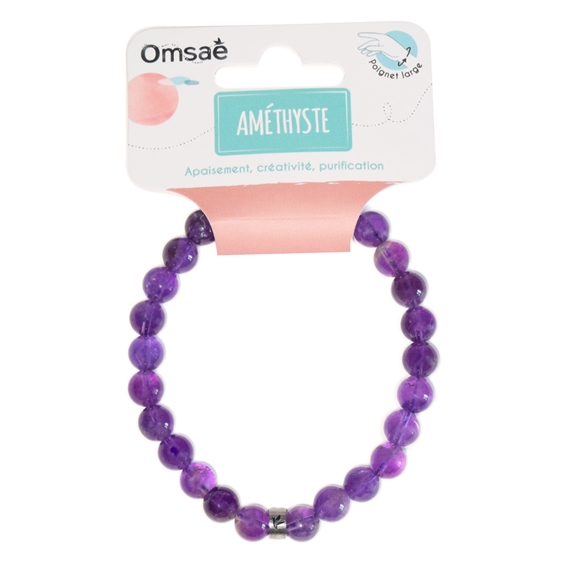 Bracelet Améthyste Perles rondes 8 mm Poignet large 8