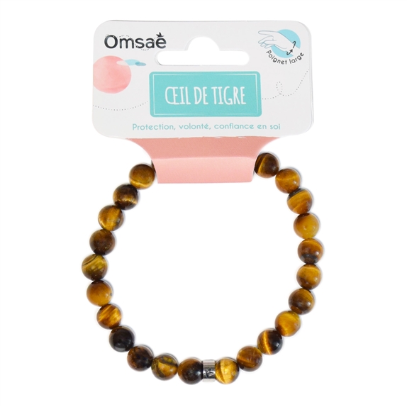 Bracelet Oeil de tigre Perles rondes 8 mm Poignet large 8
