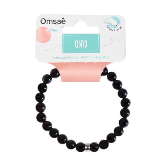 Bracelet Onyx Perles rondes 8 mm Poignet large 8
