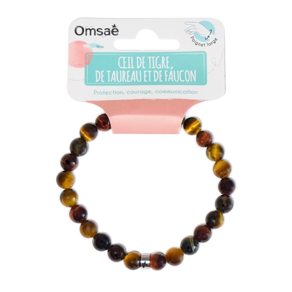 Bracelet il de Taureau, il de faucon, il de tigre Perles rondes 8 mm Poignet large 8