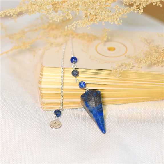 Pendule Hexagonal en Lapis-Lazuli et charm Fleur de vie 7