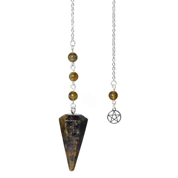 Pendule Hexagonal en Labradorite et charm Pentacle 5
