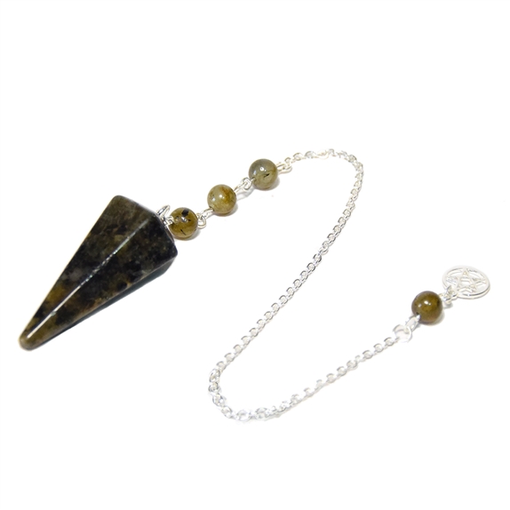 Pendule Hexagonal en Labradorite et charm Pentacle 6