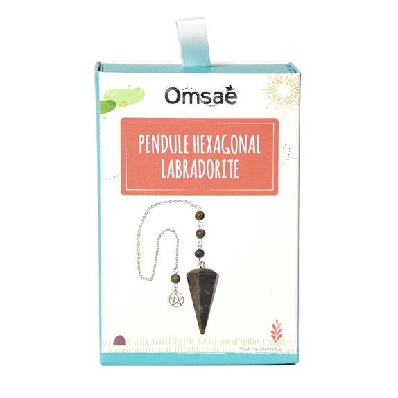 Pendule Hexagonal en Labradorite et charm Pentacle 9