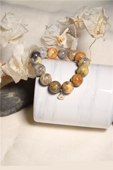 Bracelet Agate Crazy Lace Perles rondes 14 mm