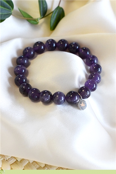 Bracelet Améthyste Perles rondes 10 mm