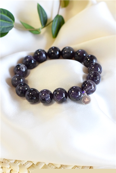 Bracelet Améthyste Perles rondes 12 mm