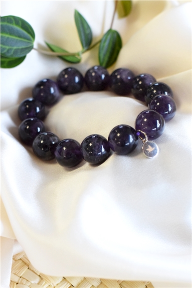 Bracelet Améthyste Perles rondes 14 mm