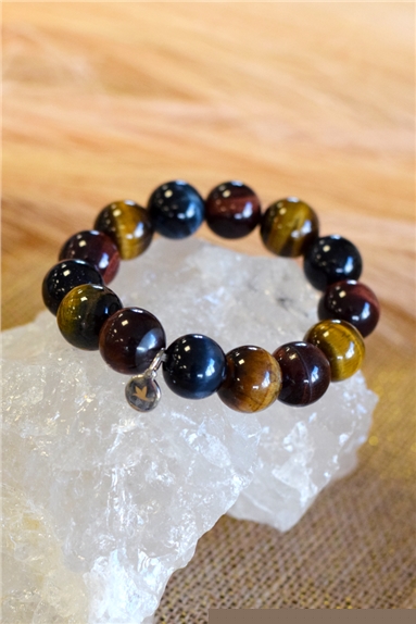 Bracelet Oeil de Tigre de Taureau et de Faucon Perles rondes 14 mm