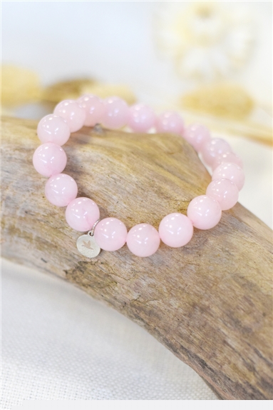 Bracelet Quartz Rose Perles rondes 10 mm