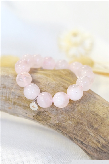 Bracelet Quartz Rose Perles rondes 14 mm