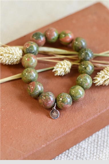 Bracelet Unakite Perles rondes 14 mm