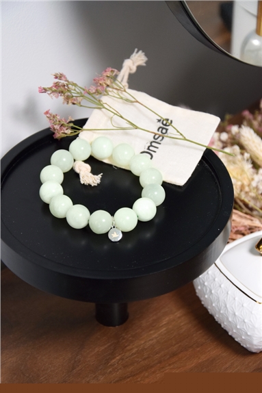 Bracelet Jade Vert Perles rondes 14 mm