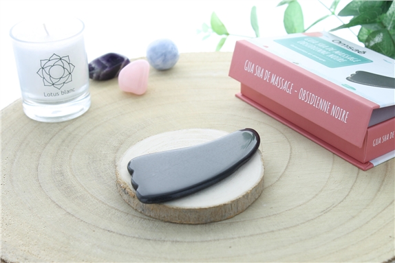 Gua Sha Palme en Obsidienne Noire