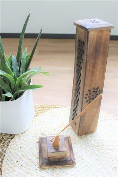Boîte Porte-encens Bâton et Cône en Bois de Manguier Tour