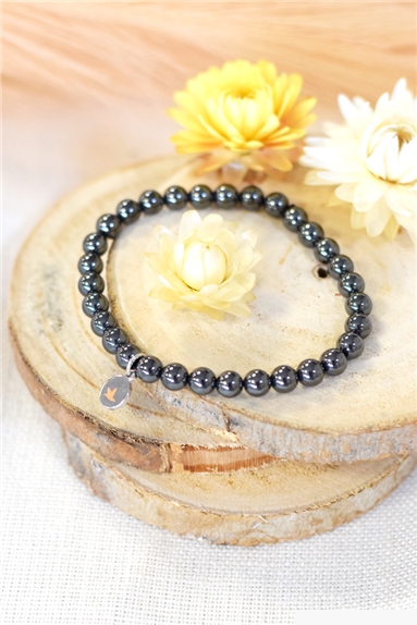 Bracelet Hématite Reconstituée Perles Rondes 6 mm