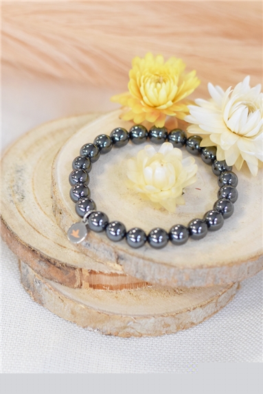 Bracelet Hématite Reconstituée Perles Rondes 8 mm