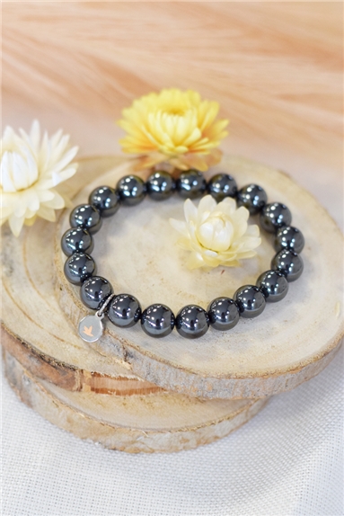 Bracelet Hématite Reconstituée Perles Rondes 10 mm