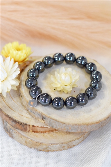 Bracelet Hématite Reconstituée Perles Rondes 12 mm