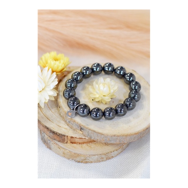 Bracelet Hématite Reconstituée Perles Rondes 12 mm