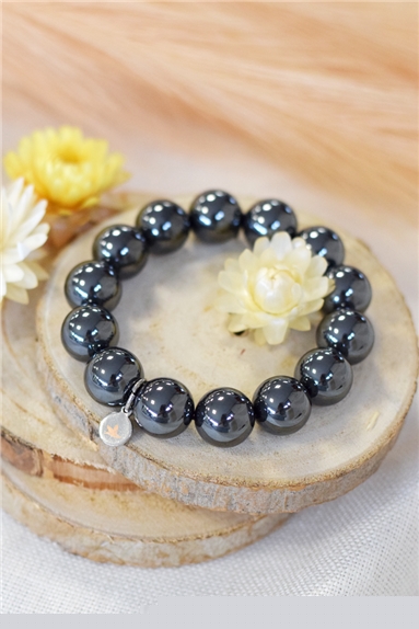 Bracelet Hématite Reconstituée Perles Rondes 14 mm
