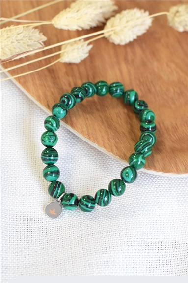 Bracelet Malachite Reconstituée Perles Rondes 8 mm