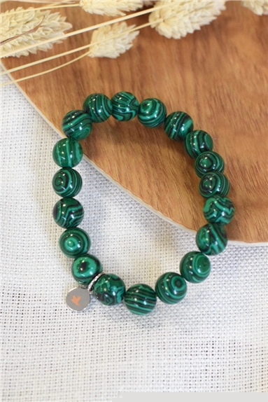 Bracelet Malachite Reconstituée Perles Rondes 10 mm