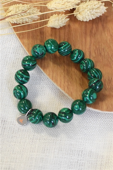 Bracelet Malachite Reconstituée Perles Rondes 12 mm