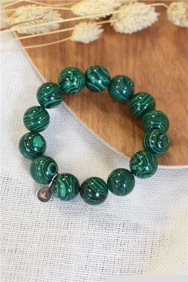 Bracelet Malachite Reconstituée Perles Rondes 14 mm
