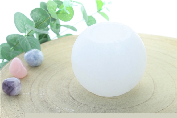 Photophore en Cristal de Sel Blanc Rond