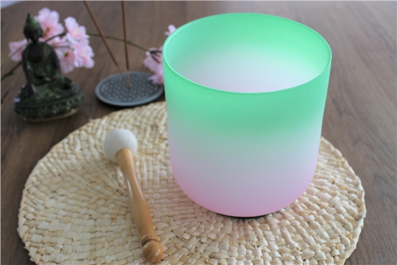 Bol chantant en Cristal Candy Rose et Vert Diamètre 15 cm