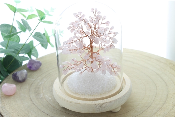 Arbre du Bonheur sous cloche Quartz Rose