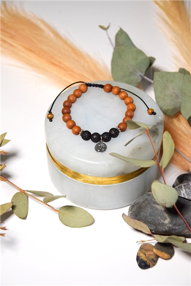 Bracelet Pierre de Lave Bois de Santal Perles rondes 8 mm Om