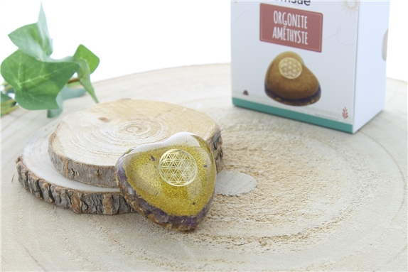 [3660341699287] Coeur Orgonite Améthyste Fleur de vie