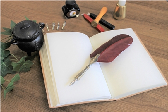 Coffret de Calligraphie 6 pointes Plume Bordeaux Sceau Wicca