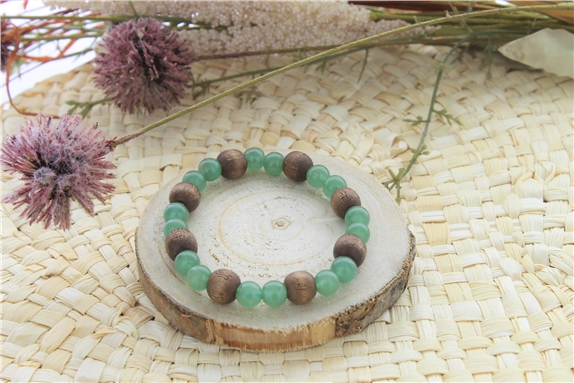 Bracelet Aventurine Verte Perles rondes 8 mm et Perles bois 1 cm