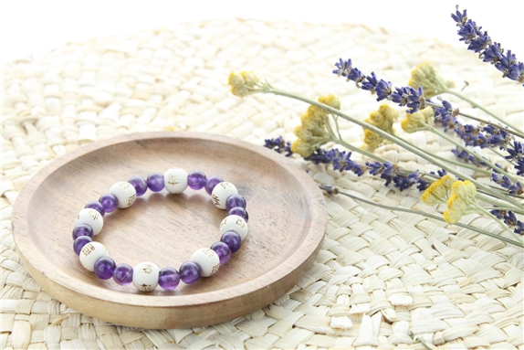 Bracelet Améthyste Perles rondes 8 mm et Perles bois 1 cm