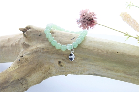 Bracelet Aventurine Verte Perles rondes 8 mm et Breloque chance