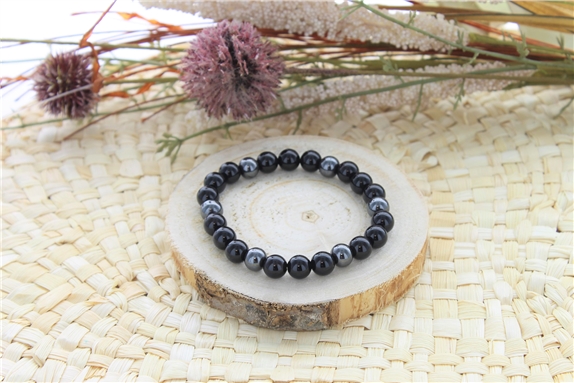 Bracelet Onyx et Hématite Perles rondes 8 mm