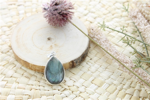 Pendentif Labradorite Argent 925 Forme goutte Grand modèle