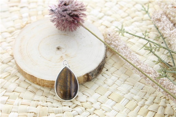 Pendentif Oeil de Tigre Argent 925 Forme goutte Grand modèle