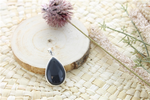 Pendentif Obsidienne Noire Argent 925 Forme goutte Grand modèle