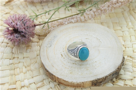 [3660341700730] Bague Turquoise Argent 925 Ronde T64