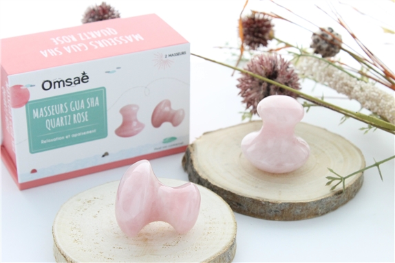Coffret Masseurs Gua Sha en Quartz Rose Assortiment de 2