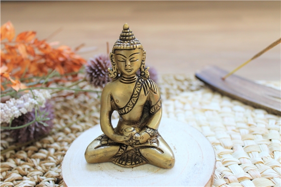 Statuette Bouddha Dhyana Mudra en Laiton doré mat 7,5 cm